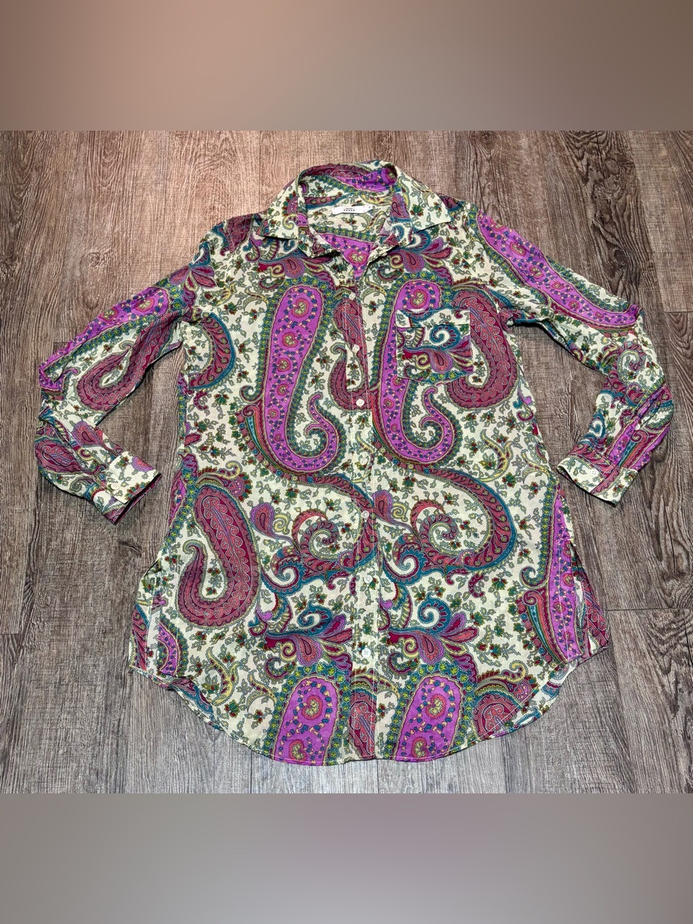 0039 Italy Paisley Button-Up Shirtdress Size XL